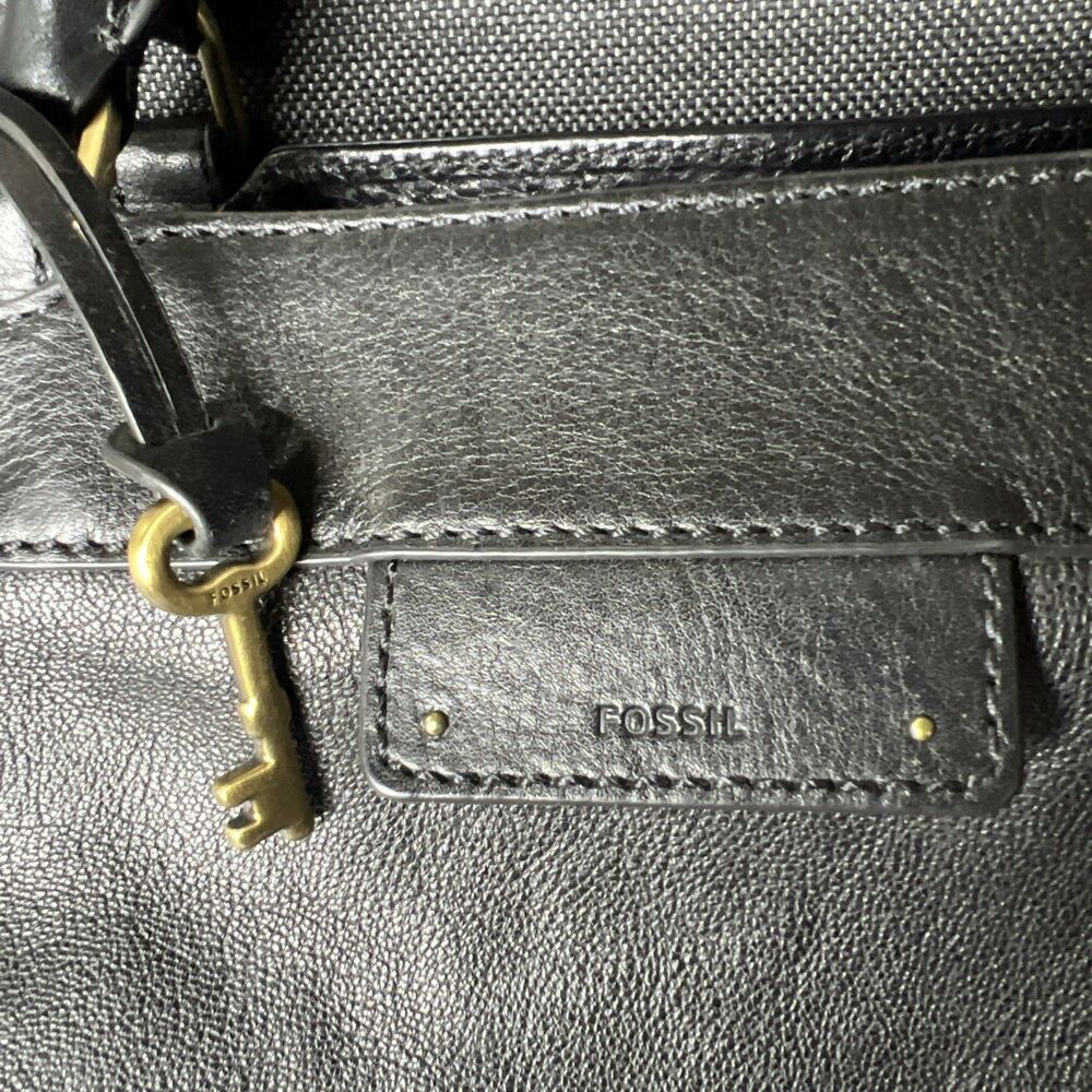 Fossil Logan Black Leather Satchel Shoulder Bag Crossbody Purse With Strap - Picture 3 of 14